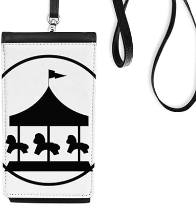 Carousel Amusement Park Black Outline Phone Wallet Purse Hanging Mobile Pouch Black Pocket