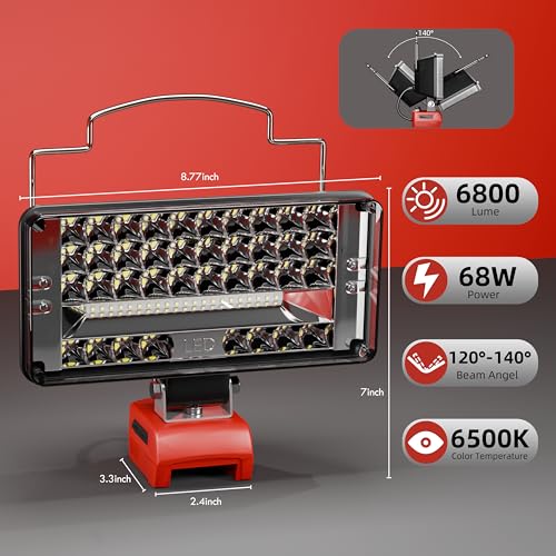 Suitable for Milwaukee 18V Battery Work Light, LED Flood Light, Cordless Work Light, Includes Handbag, Smartphone Charging, USB Charging, Type-C Charging, Ultra Brightness, Portable(ML59D) by BUKATTADV - Image 4