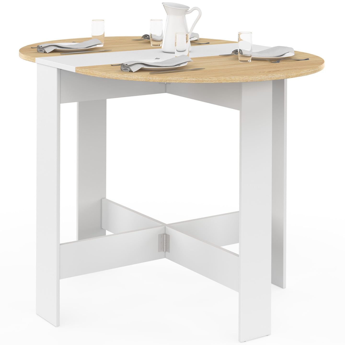IDMarket - Table Console Pliable Ronde EDI 2-4 Personnes 103 x 76 cm