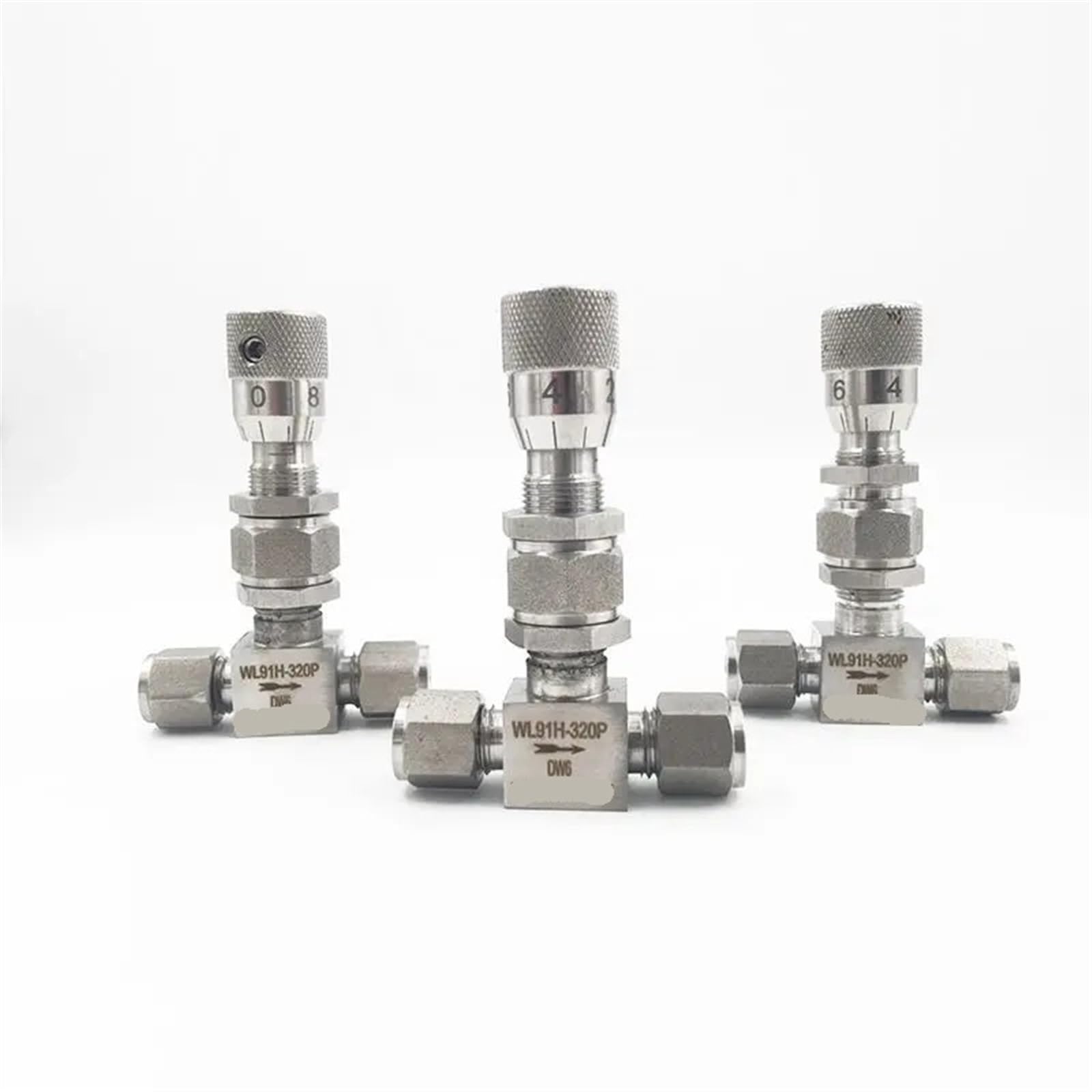 Válvula de aguja microreguladora WL91H-320P en acero inoxidable 304 con conexión tipo manga DW6