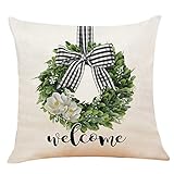 Hochwertiges Material und Größe: aus hochwertigem Baumwoll-Leinen. Die Dimension des Kissenbezugs beträgt 45,7 x 45,7 cm (1-2 cm Abweichung), perfekte Passform für Ihre 45,7 x 45,7 cm Kisseneinsätze.