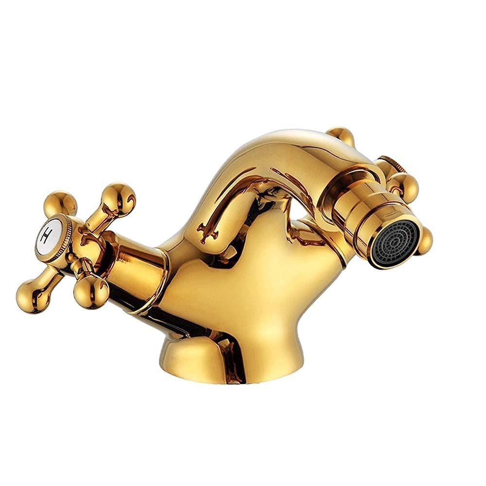 -Taps,Faucets,Gold Bidet Faucet Shaft Tap Double Handle Golden Basin Bidet Mixer Craneque Brass Tap Bathroom Faucet