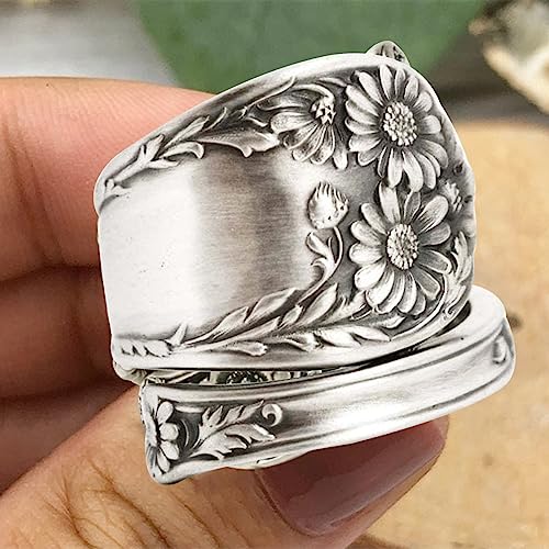 Bluelans 925 Sterling-Silver Oxidized Spoon Ring Adjustable Ring Jewelry Gifts for Women Teen Girls, Open Ring Mothers Day Birthday Gifts for Daughters Mom Sister Wife Friends Grandma Antique Silver2