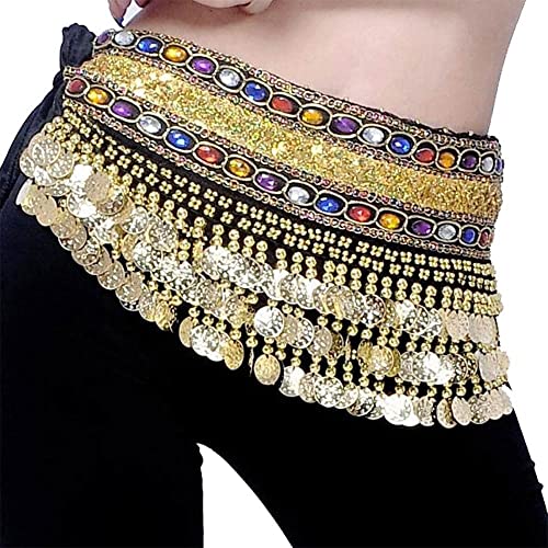 Dancer Skirt, Belly Dance Hip Scarf Wrap Belt Women Sexy Dancer Skirt Female Show Costumes Sequins Tassels Black