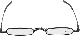 Slim Pocket Reading Glasses for Men, Small Portable Stainless Steel Metal HD Mini with Case Elderly Men Women Readers Filter Lightweight Eyeglasses Driving, Running, Baseball, Golf, Casual(Black +250)