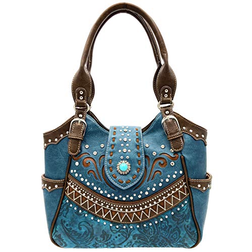 Bolso Tote con diseño floral estilo western y concha turquesa miniatura 2