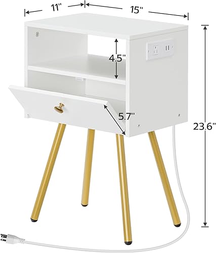 Miniatura 3 de HOOBRO Mesita de noche con estación de carga, mesa auxiliar con puertos USB y tomacorriente, mesa auxiliar para espacios reducidos, sólida y