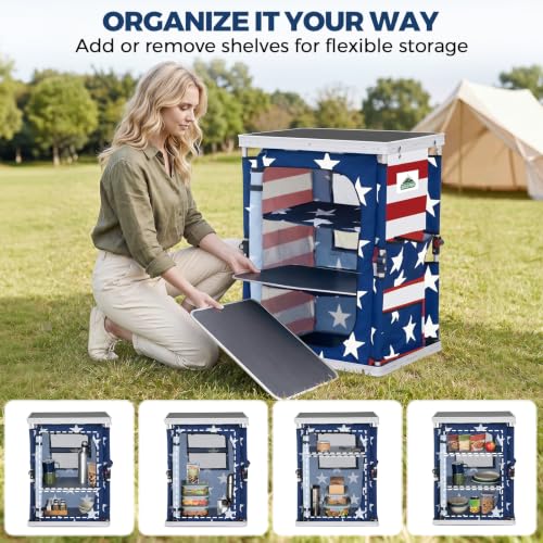 EAGLE PEAK Mesa Plegable de Camping Exterior con Gran Organizador de 3 Niveles y Bolsillos Laterales, Cocina Portátil de Aluminio, Bandera Americana miniatura 7