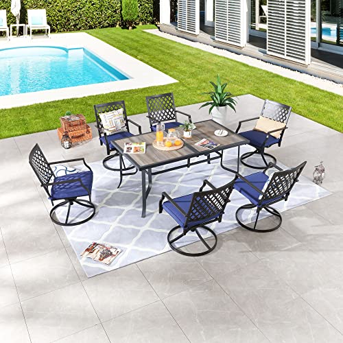 Lokatse Home Patio Swivel Set Of 6 Dining Chair Metal Bistro Set With Cushion, 6Pcs, Blue #TOP5