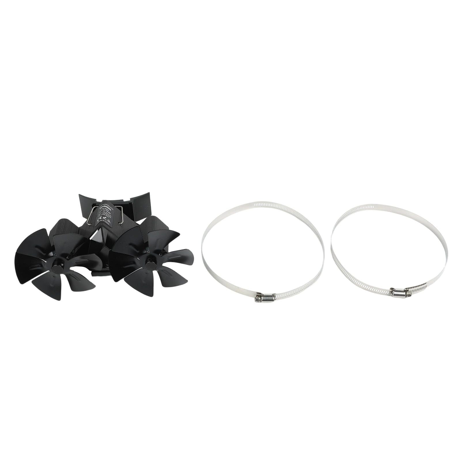 Wandmontierter Doppelkopf-Ofenventilator für Kamine, 12 Flügel, stromloser Wärmeverteiler, leiser Aluminium-Ofenventilator mit verstellbarer Klemme, schwarz