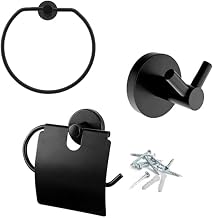 Badem10 Siyah Metal Sağlam Aparat Vidalı Lavabo Banyo Wc Bez Havlu Çatal Askı Tuvalet Kağıtlık 3'lü Set