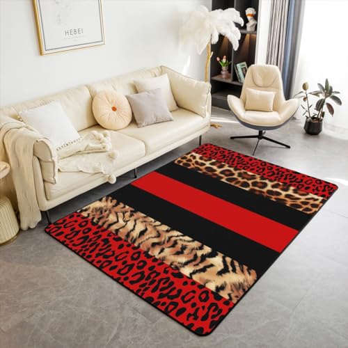 Feelyou Leopard Fur Print Rugs Living Room 3x5 Boys Girls Kids