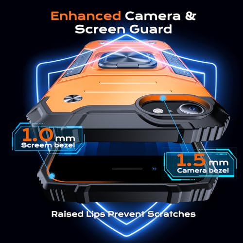 Image of Anqrp Heavy Duty Case for iPhone 17e /16e Case with Enhanced Ring Holder Grip Stand, Military Grade Shockproof Rugged Drop Protective Silicone Hard Slim iPhone 17e /16e Phone Case Cover,Orange