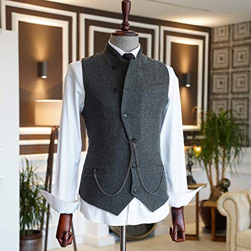 Men's Formal Suit Vest High Neck Slim Fit Tweed Waistcoat Herringbone Wool Wedding Vest2