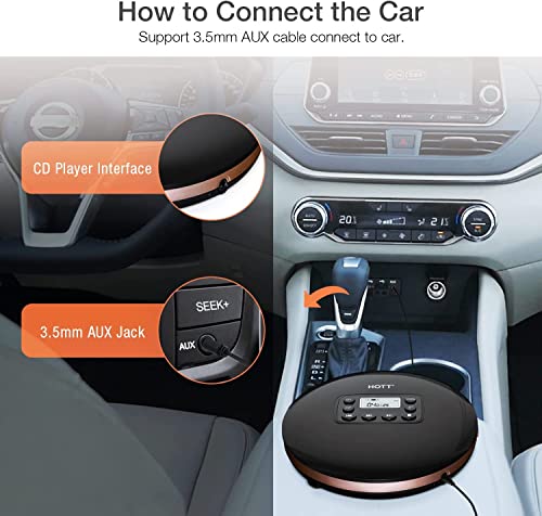 Hott Cd Player Portable With Bluetooth, Portable Disc Player, Usb Rechargeable Walkman Player With Headphones And Aux Cable For Car Travel, Discman Cd Player With Shockproof #TOP3