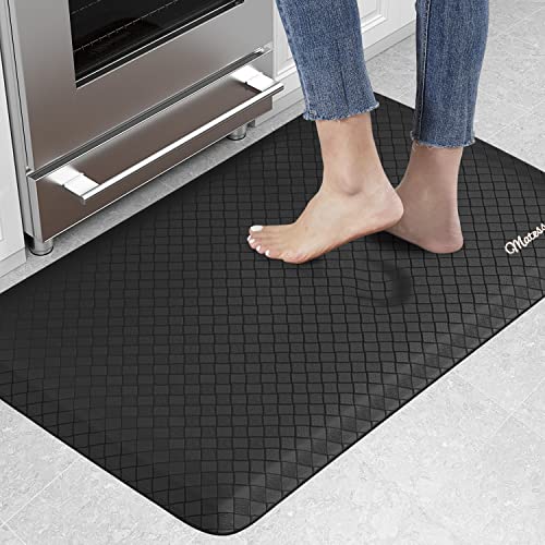 Matessenz Kitchen Floor Mat, 1/2 Inch Thick Cushioned Kitchen Rugs, Comfort Anti Fatigue Mat, Nonskid Waterproof Standing Desk Mat For Office, Sink, Laundry(17.3X28'',Black) #TOP2