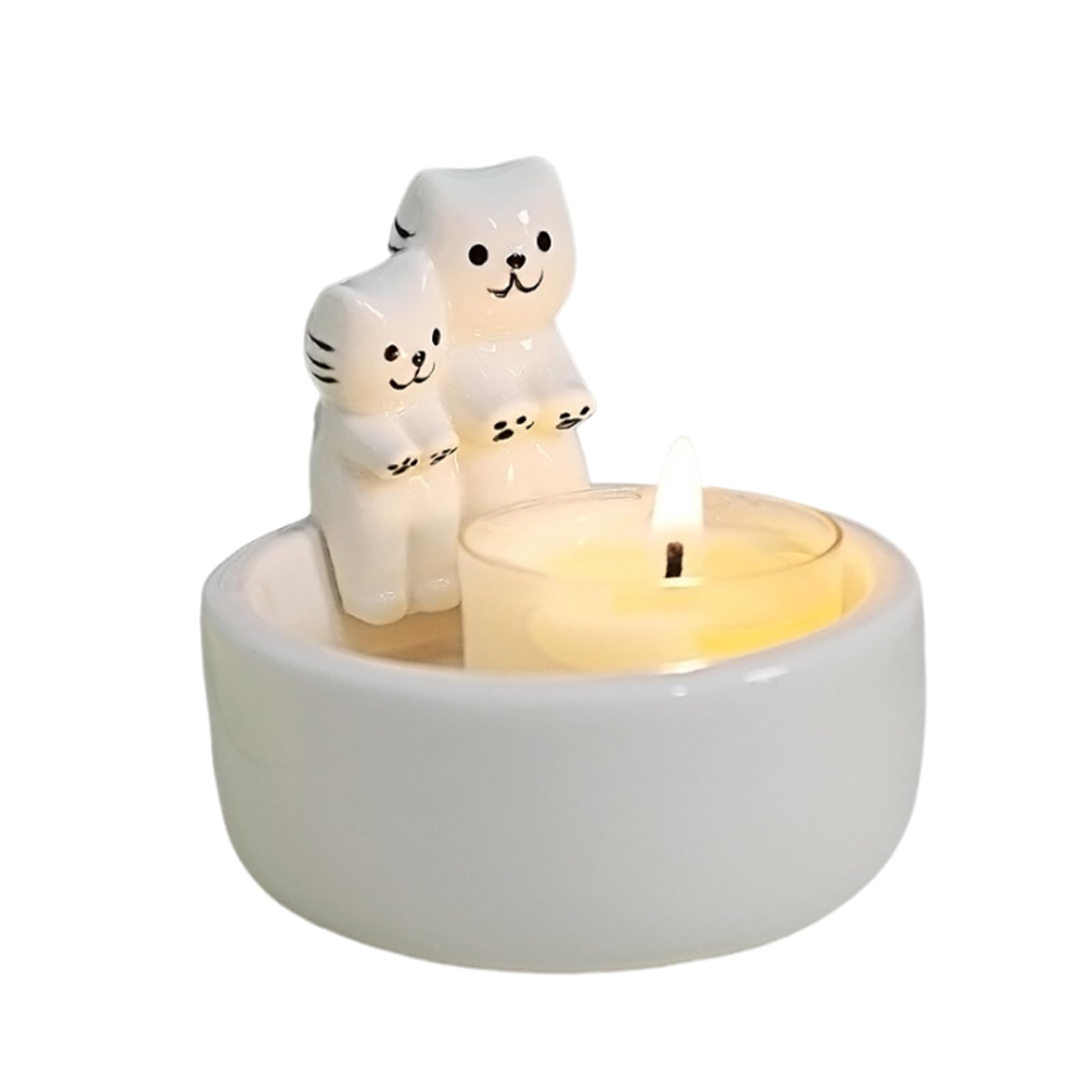 curfair Modern Candle Stand Cat Candle Display Holder Ceramics Couple Cat Candle Holder Warming Paws Kitten Tea Scented Candlestick Decoration White