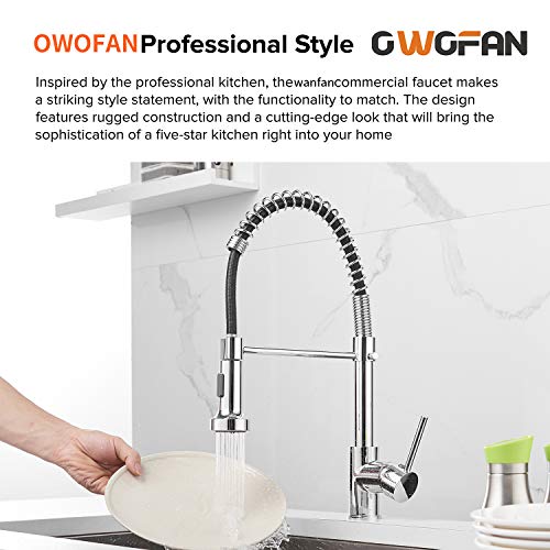 Owofan Spring Kitchen Sink Faucet Low Lead Commercial Solid Brass Single Handle Single Lever Kitchen Faucet With Pull Down Sprayer, Polished Chrome Kitchen Faucets #TOP1
