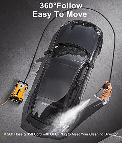 Pressure Washer, SUNPOW High Pressure Jet Wash, 2000 Watt, 165 Bar(Max), Flow 480 L / H, 4-Wheel Dual Form Design Power Washer with Telescopic Rod, Onboard Detergent Tank and 5-Nozzle for Home, Patio