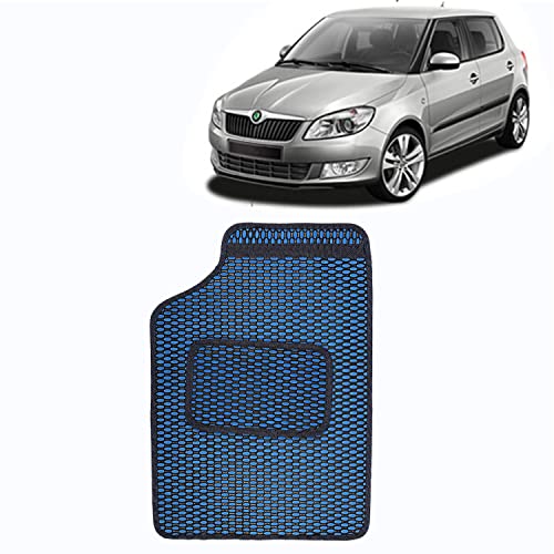 Image of Kingsway Dotted Design Car Floor Foot Mats Universal Fit for Skoda Fabia, Model Year : 2007-2014, Water and Dustproof, Color Blue, Set of 5 Pieces