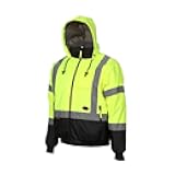 Hi Vis Safety Bomber for Men - Waterproof, Reflective ANSI Class 3 Winter Rain Jacket with Detachable Hood