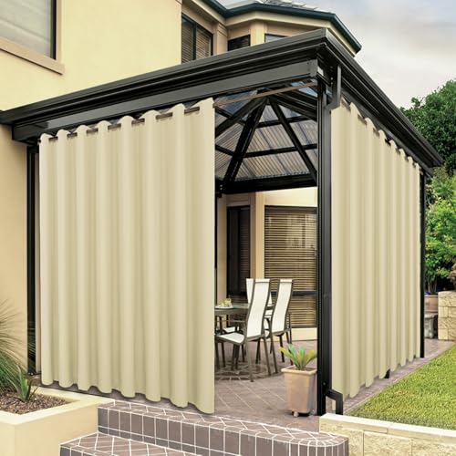 BONZER Extra Wide Waterproof Outdoor Curtains for Patio Heavy Privacy Light Filtering Grommet Outside Curtains for Porch, Pergola, Gazebo, 1 Panel, 150W x 84L inch, Cream by BONZER - Used condition - US$57.31