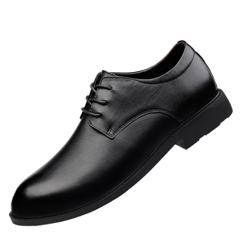 Formal Oxford Shoes for Men Lace Up Cap Toe Design Anti-Slip Rubber Sole Block Heel Low Top Shoe for Business Office Party Wedding Classic Top-Grain Leather