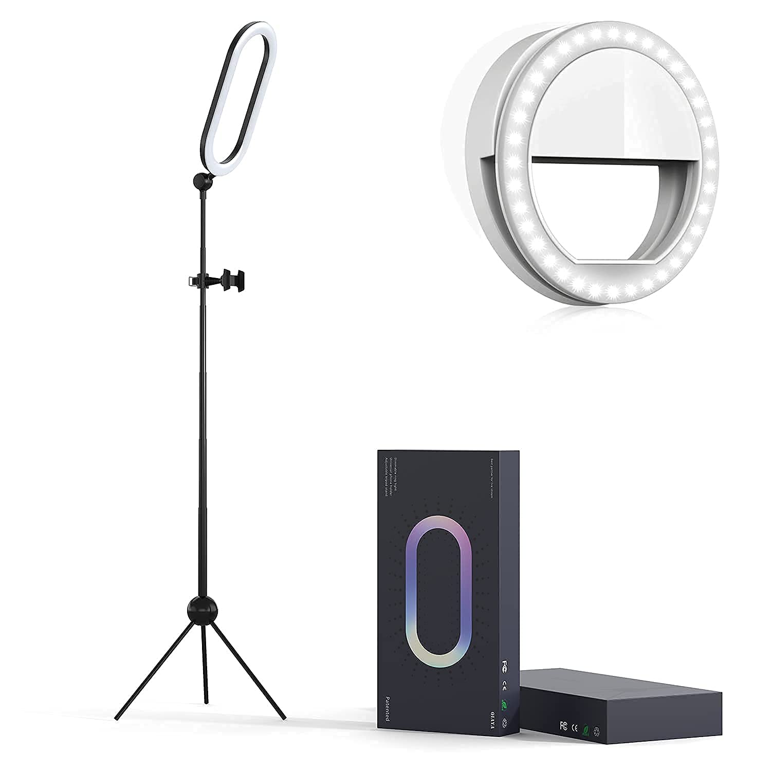 75" Tall Ring Light and Clip-on Phone Light Bundle