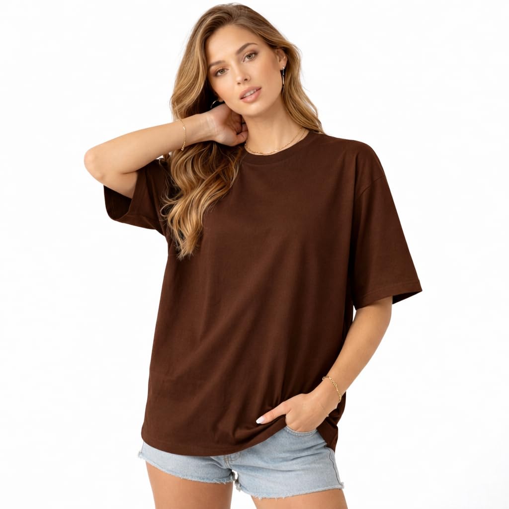 ENCLIFF Women Oversized T-Shirt – Baggy Fit Drop Shoulder Tee | Cotton Rich Fabric | Half Sleeve Round Neck | Casual Comfo... - Review, Price and Buying Guide
