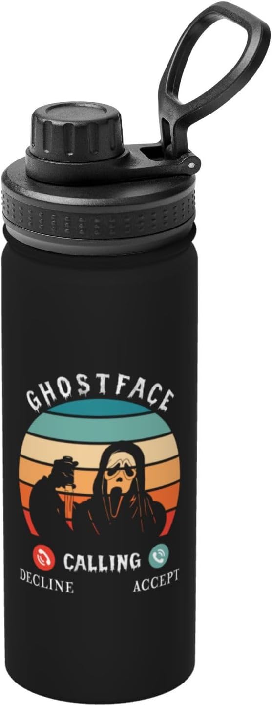 Ghostface Calling Decline Accept Water Bottle 18OZ Stainless Steel Insulated Water Bottles With Spout Lid Sports Keep Cold and Hot Water Bottle For Biking Hiking