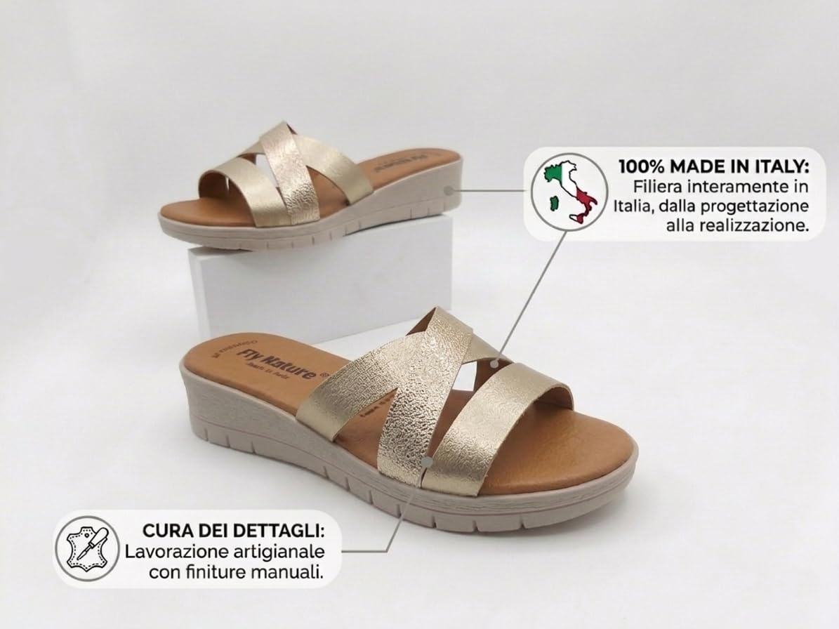 Fly Nature Nives Ciabatte Donna Estive Zeppa, Eleganti Sandali in Pelle, Ciabatta Fascia Estiva da Spiaggia, Casa e Mare