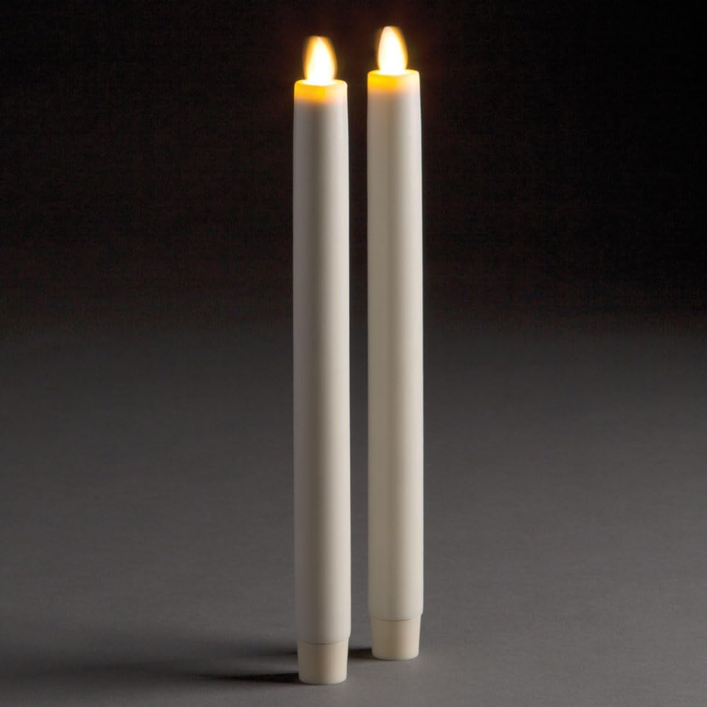 Napa Home & Garden LIGHTLi Moving Flame Advanced Battery-Operated LED Indoor Wax Taper Candles, Ivory, 1" x 8 1/2", Set of 2