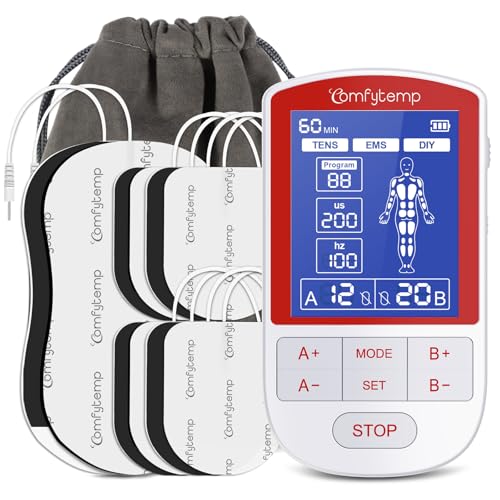 Comfytemp TENS Unit Muscle Stimulator for Pain Relief Therapy, TENS Machine with 20 Modes and DIY, Dual Channel EMS Unit, Electric Pulse Massager for Back, Shoulder, Sciatica, Knee
