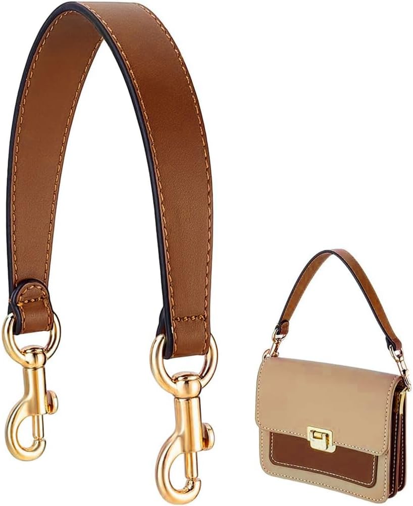 PH PandaHall 15.2 Inch Short Bag Strap, 1 Inch Wide Genuine Leather Purse Strap Deep Brown Bag Handles Replacement Puse Handle for Women DIY Handbag Purse