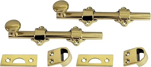 Miniatura 18 de QCAA Perno de puerta holandés de latón macizo, 36 ", latón pulido lacado, 1 paquete, hecho en Taiwán