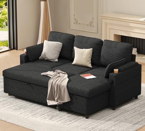 DURASPACE Schlafsofa Ausziehbare Schlafcouch 2-in-1-Wandelbares Ecksofa mit Stauraum, L-förmiges Ecksofa für kleine Räume, Wohnzimmer, Wohnung (Dunkelgrau)