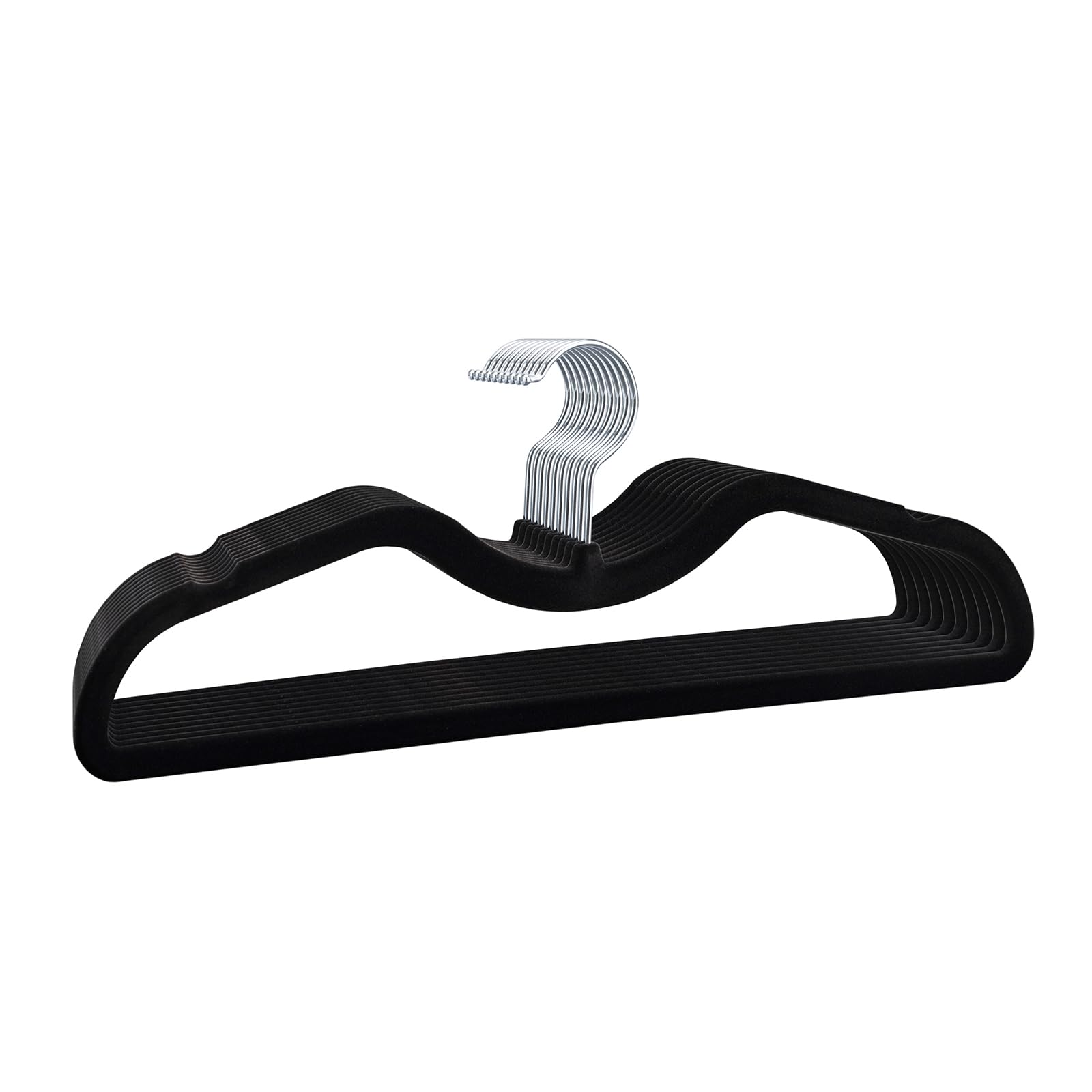 ZBODIMP Velvet Short Neck Hangers - Heavy-Duty, Non-Slip Felt Surface, Space-Saving Design with Anti-Slip Grooves & Shoulder Shape, 360° Rotating Hooks, Durable for Coats, Shirt& Dresses (10, Black A)