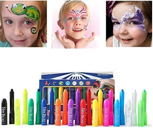Face Paint Pencils Kit for Kids by SUQI, Face Paint Ultimate Party Pack, Safe & Non-Toxic, Great for Birthday Parties,Christmas Sports Events & Halloween (12 Colors)