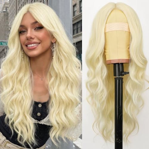AISI HAIR 613 Blonde Wig for Women, Long Wavy Lace Hairline Middle Part Synthetic Wig for Daily Party-26 Inch