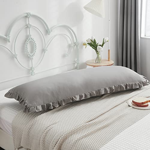 Light Gray Body Pillow Cover 20X54Inches Long Pillowcase Grey Ruffled Pillowcase Shabby Chic Ruffled Fringe Decor Body Ruffled Pillow Sham Cute Pillowcase (1 Body, Light Grey) #TOP2