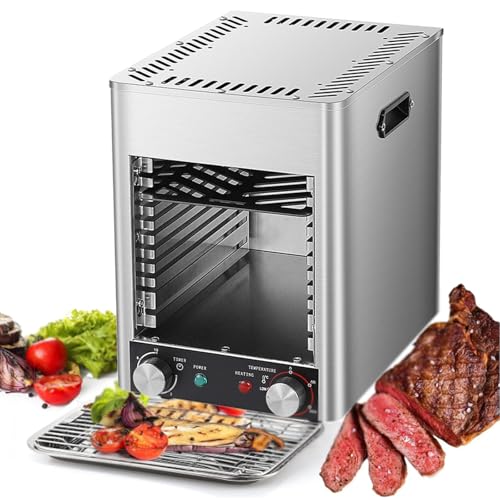 Parrilla eléctrica para carne, parrilla automática para carne sin humo de alta temperatura con temporizador, parrilla eléctrica para pizza, pescado a la parrilla, verduras y frutas