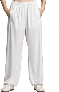 BINTING Tai Chi Kung Fu Pants with Pockets Black,White Unisex Wing Chun Sport Trousers Lightweight and Breathable Loose Wide Leg Pants