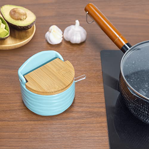 77L Sugar Bowl, Ceramic Sugar Bowl With Sugar Spoon And Bamboo Lid For Home And Kitchen - Modern Design, Turquoise, 8.58 Fl Oz (254 Ml) #TOP6