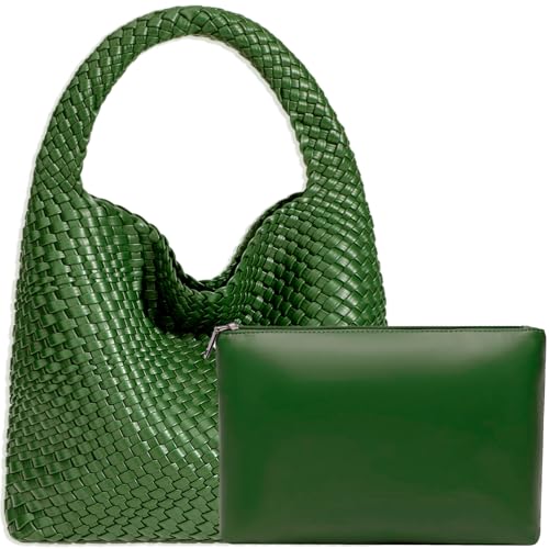 Image of JINMANXUE Woven Tote Bag for Women, Fashion Hobo Handbag, Travel Top-handle Shoulder Bag, Beach Underarm Bag with Purse