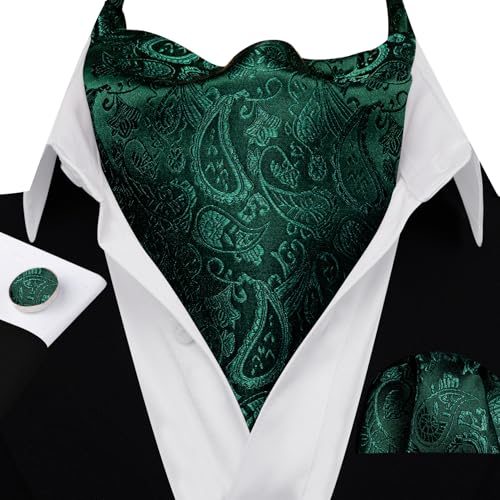 Image of Barry.Wang Ascot Ties Cravat Tie Men Paisley Plaid Scarf Self Tie Pocket Square Cufflinks Set Wedding Party