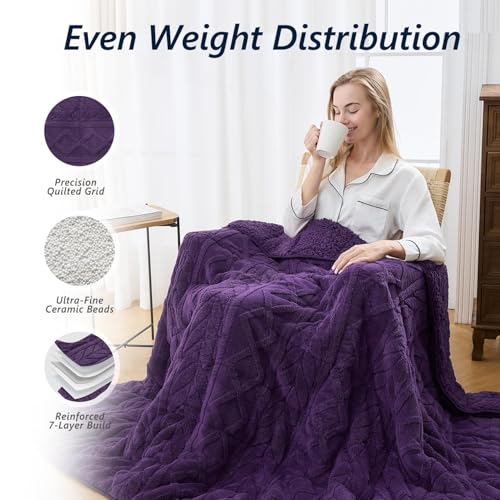 Image of Mr. Sandman Fleece Weighted Blanket for Adults Queen Size 15lbs, Heavy Throw Bed Blankets for Sleep and Calm, Soft Warm Sherpa Blanket for Winter, 60 x 80 Inches, Dark Purple