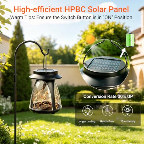 Solar Lantern Outdoor Waterproof Hanging Lights with Clip, Flickering Colorful Garden Decor, Gifts for Women Mom Solar Lights Outside, Solar Powered Lantern for Patio Yard Porch Pathway Lawn — view 5