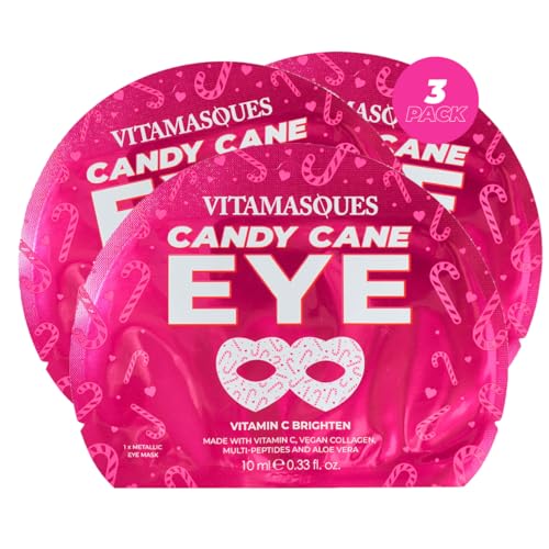 Vitamasques Candy Cane Vitamin C Eye Mask 3 Pack - Korean Skin Care Eye Mask with Aloe Vera to Reduce Puffy Eyes