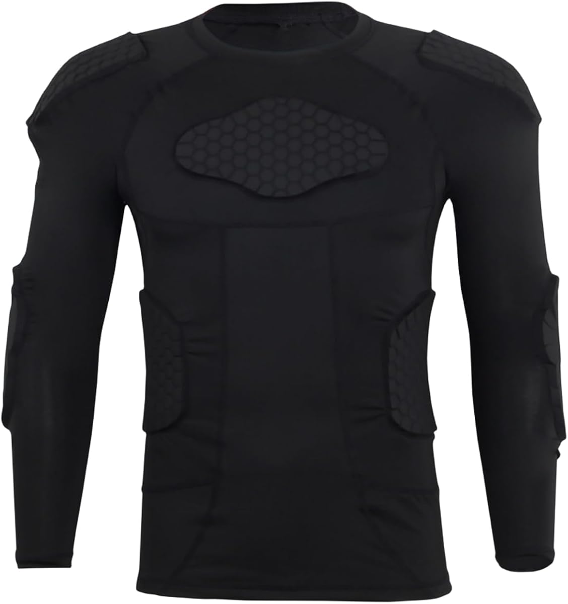 Men’s Padded Compression Shirt Long Sleeve Shoulder Chest Rib Protector T-shirt