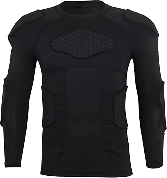 Topeter Mens Padded Compression Shirt Long Sleeve Shoulder Chest Rib Protector T-shirt